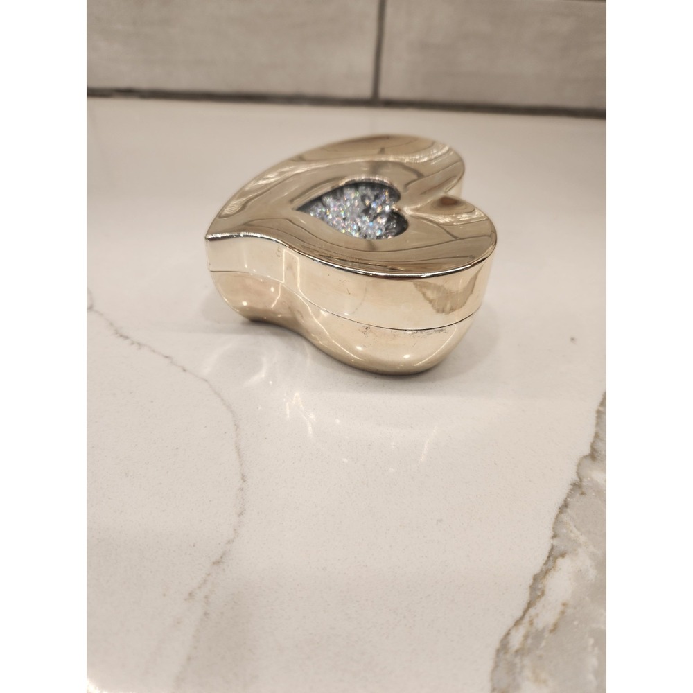 Swarovski Silver-Plated Trinket Heart Jewelry Box W/Loose Clear Crystals‎ In Lid - Picture 5 of 11